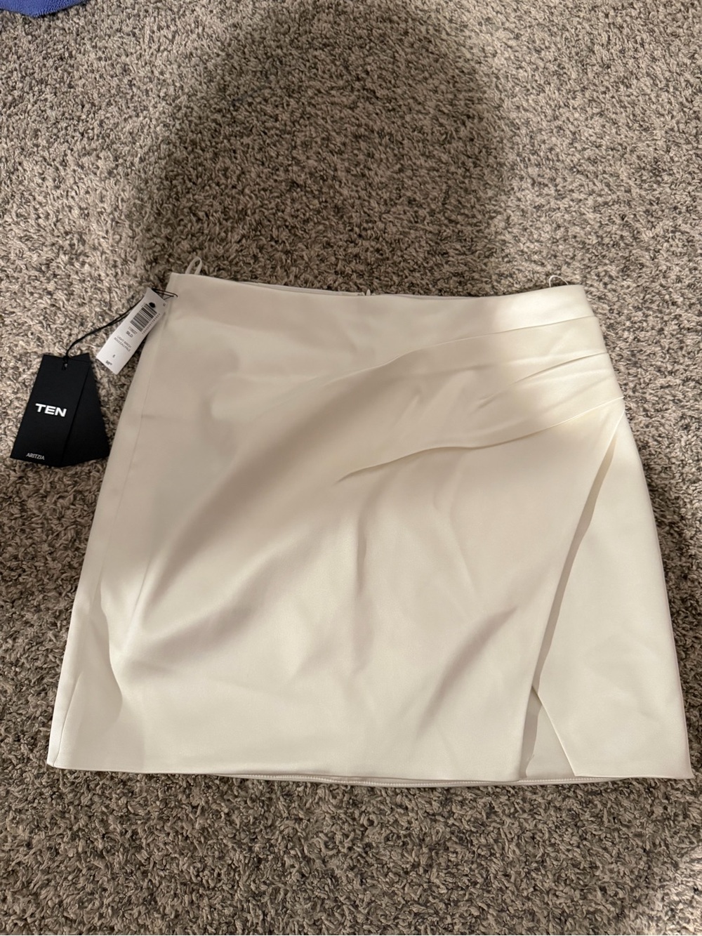 Aritzia Cream Asymmetrical Mini Skirt with Front Slit